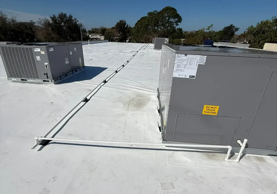 Commercial rooftop HVAC units installation for air conditioning in St. Petersburg, FL.