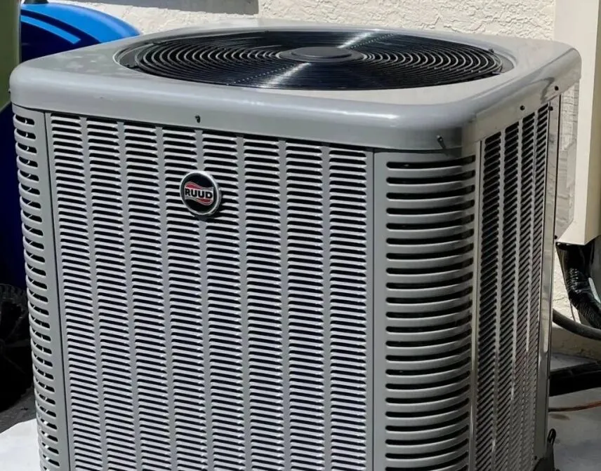 Ruud HVAC outdoor unit installation for residential air conditioning in St. Petersburg, FL.